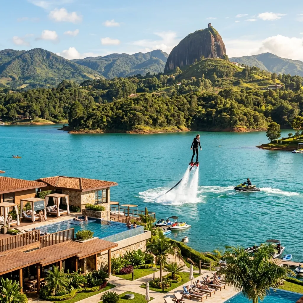 Sesión de flyboard y actividades náuticas de aventura en el embalse de Guatapé, Antioquia